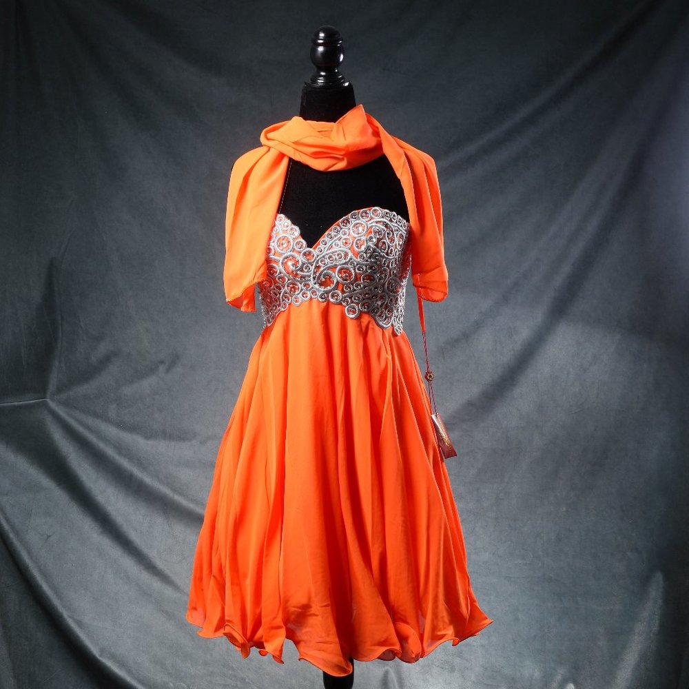 NWT May Queen | Orange Embellished Corset-Back Empire-Waist Dress- sz 8